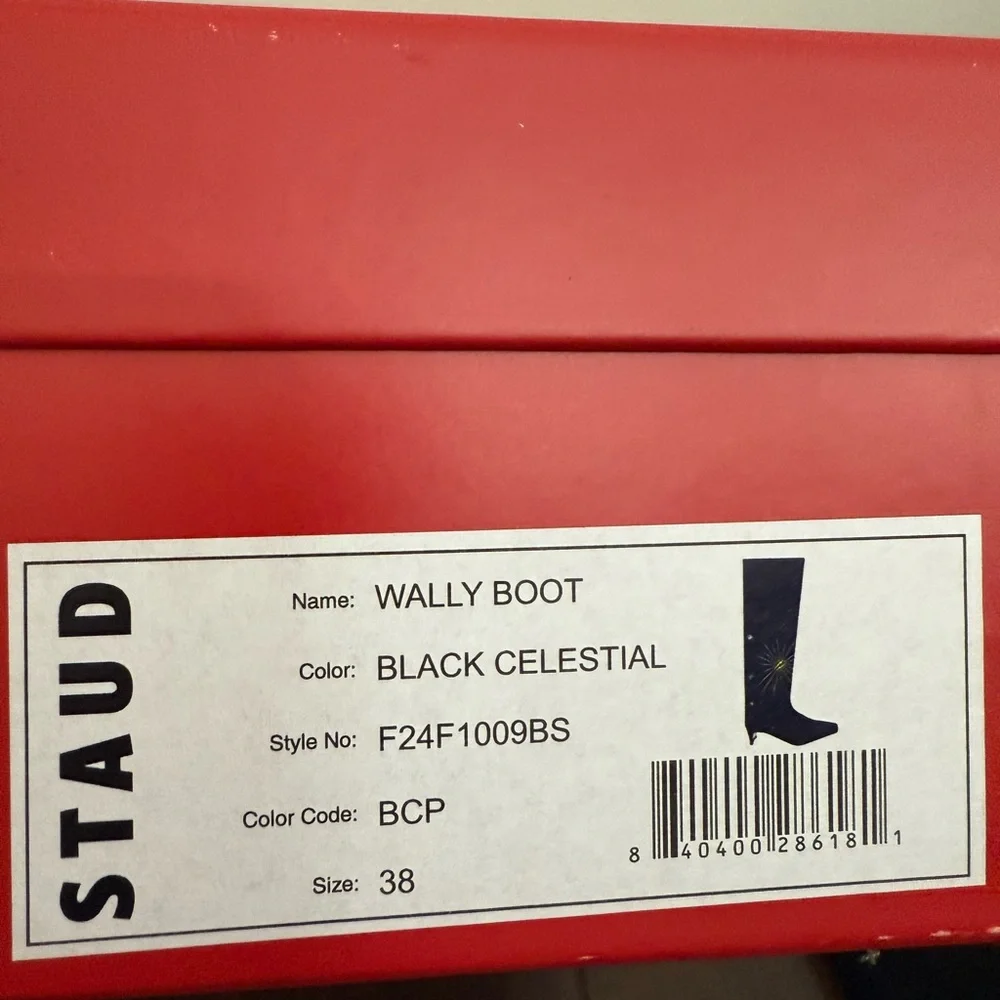 NWT STAUD Wally Suede Crystal embellished Tall Boots in Black Celestial Size 8 - Picture 8 of 17